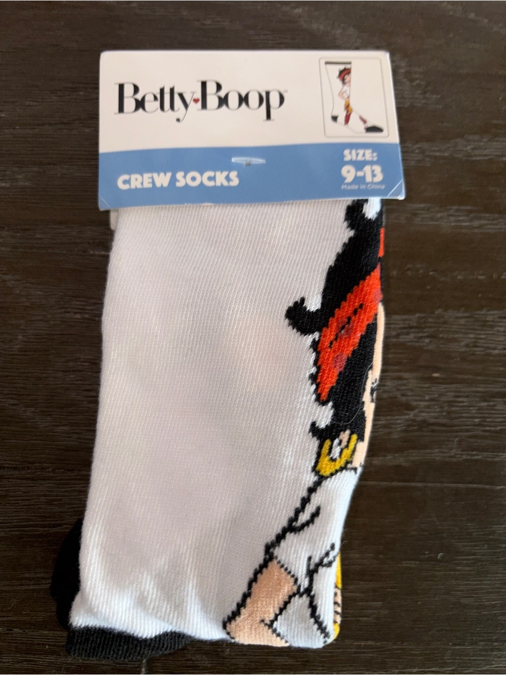 Betty Boop White Crew Socks with Red & Black Character Accent